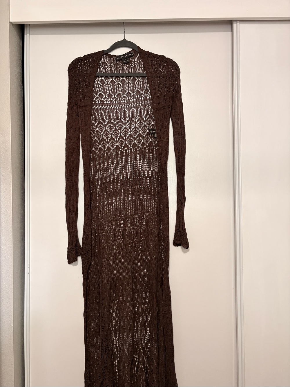 Ralph Lauren Black Label Long Brown Open-Knit Cardigan
